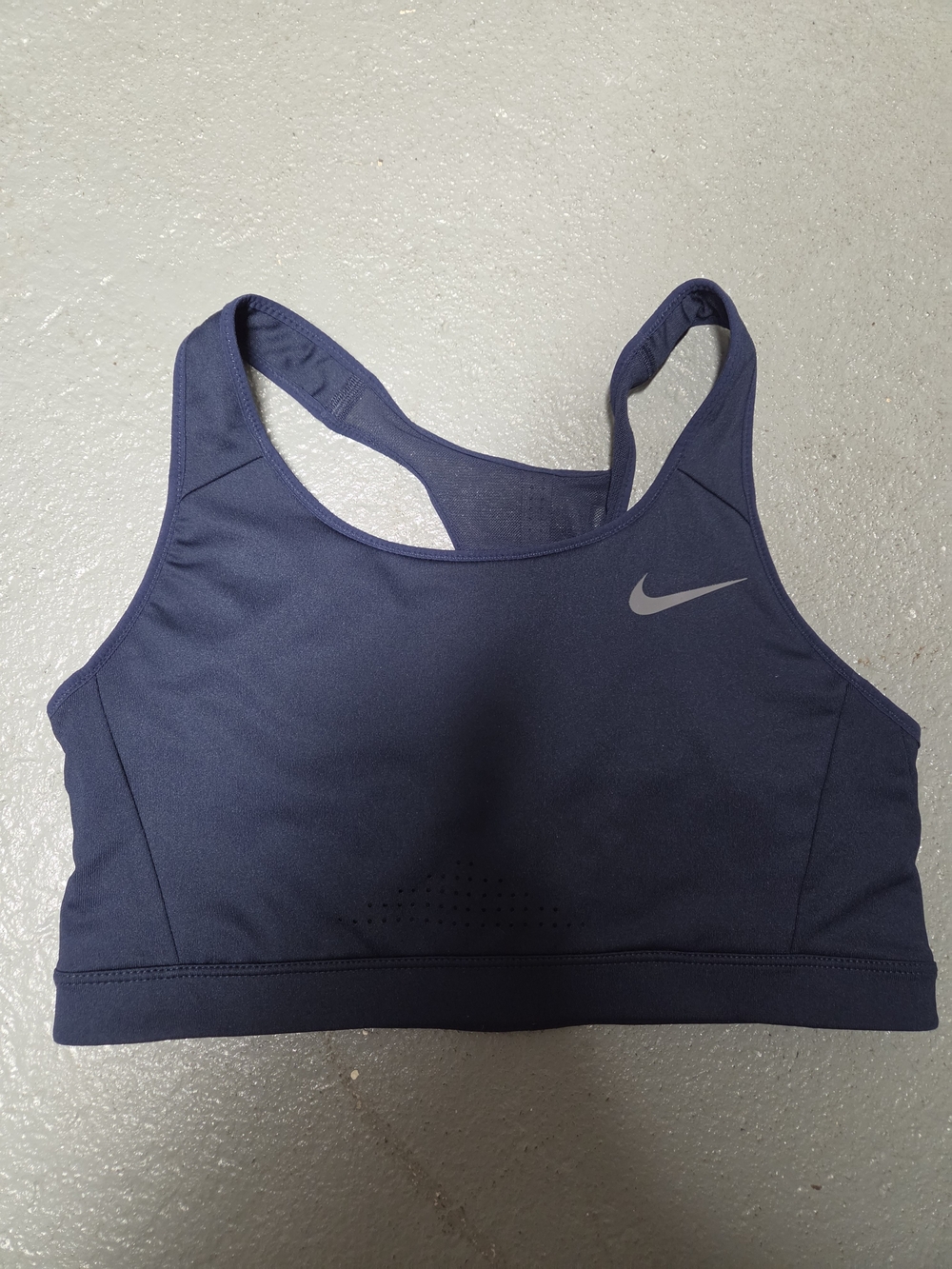 Nike Navy Blue Racerback Sports Bra with Silver Swoosh